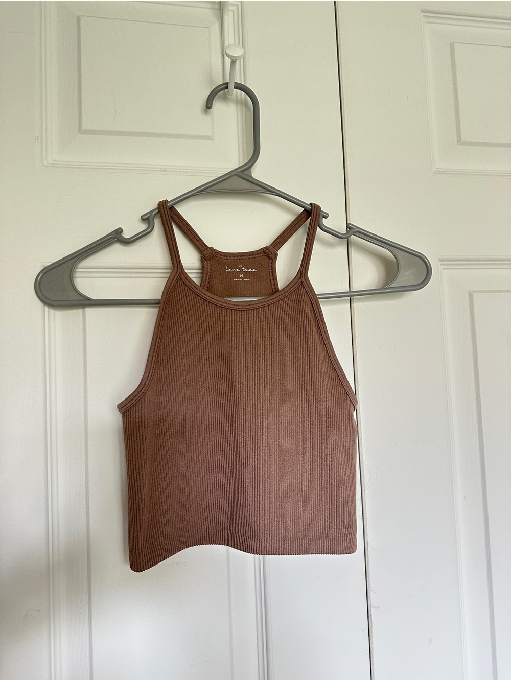 Love Tree Brown Ribbed Cropped Tank